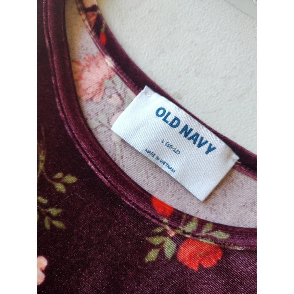 Old‎ Navy Girls Burgundy Floral Velvet Long Sleeve Fit and Flare Dress Size L